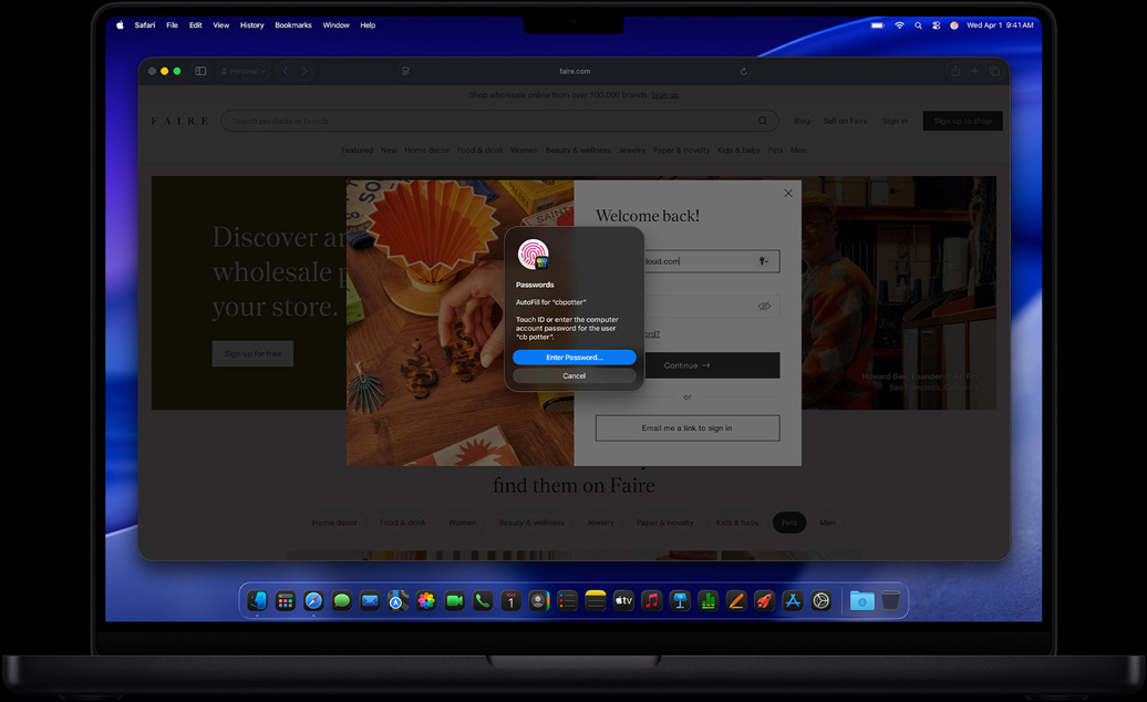 En la navegación de Safari, se pide usar Touch ID para iniciar sesión en un sitio web