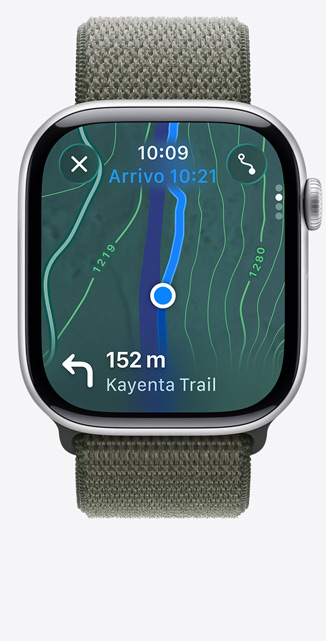 Apple Watch Series 11, schermata di Mappe, sentiero di trekking