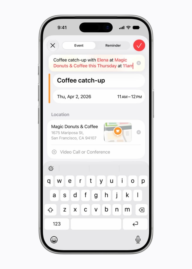 A tela do iPhone 17 Pro mostra a criação de um novo evento no app Calendário.