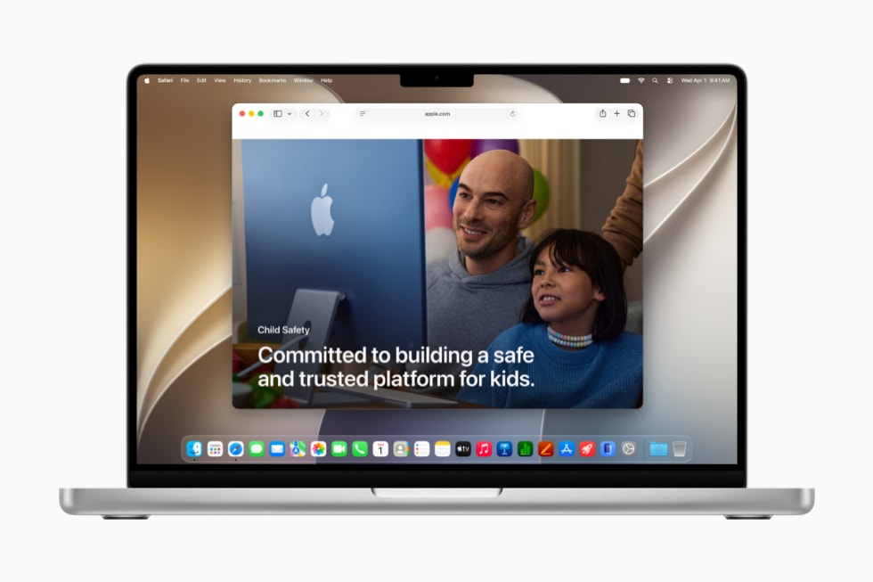 Um MacBook Pro de 14 polegadas exibe o novo site de segurança infantil.