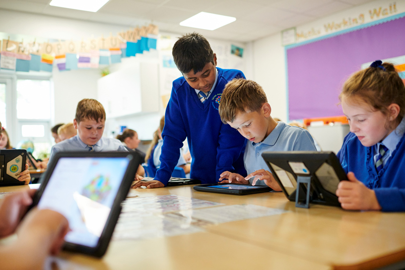 Des élèves de l’école primaire Layton de Blackpool, en Angleterre.