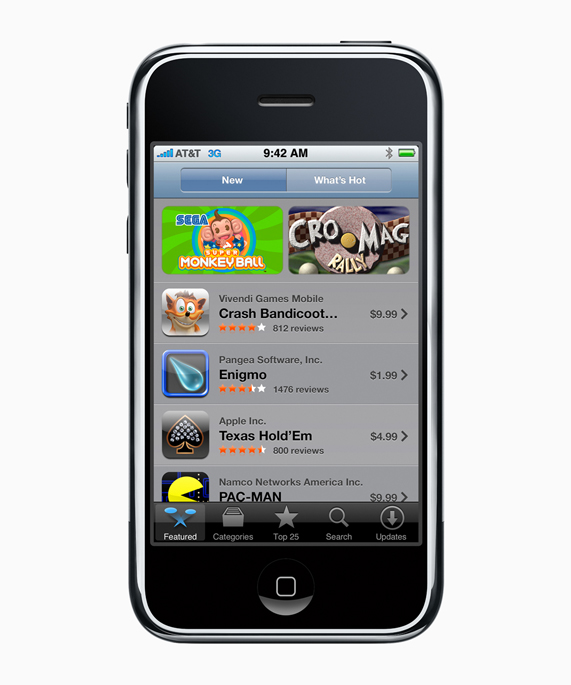 Écran d’iPhone de première génération affichant le premier App Store d’iOS.