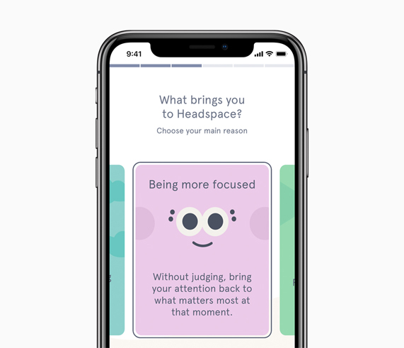 iPhone X dont l’écran montre l’app Headspace.