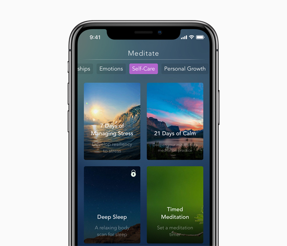 Écran d’iPhone affichant l’app de méditation Calm.