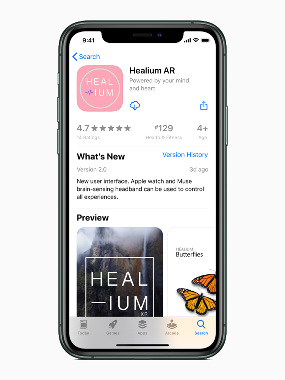 L’app Healium AR dans l’App Store sur iPhone 11 Pro.