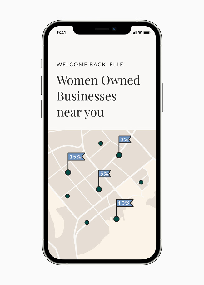 Luoghi in cui si trovano attività gestite da donne nell’app Ellevest su iPhone 12 Pro.