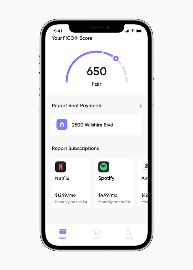 L’app Perch mostra il punteggio FICO di un utente su iPhone 12 Pro.