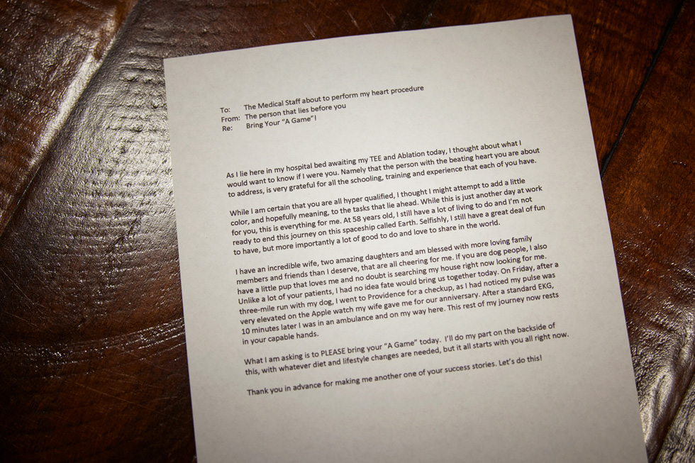 Lettre de Bob March à son équipe médicale. 