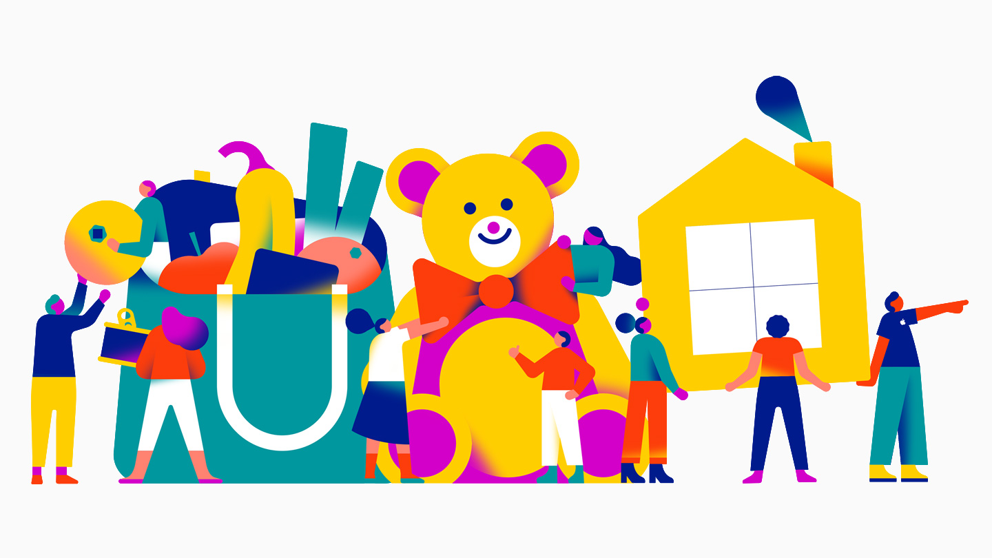 Une illustration représentant divers types de dons de charité, y compris une collecte de denrées et de jouets ainsi qu’une aide au logement.