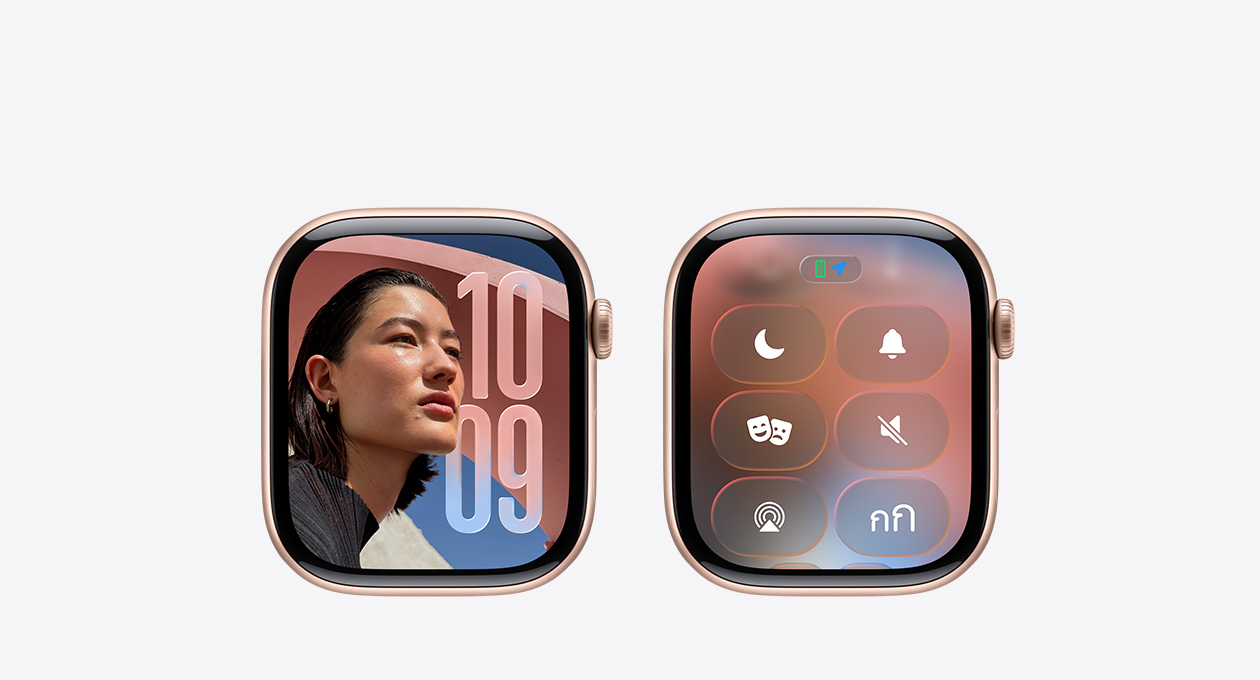 Apple Watch สีโรสโกลด์ที่ไม่มีสาย, แอปนาฬิกาบนหน้าปัดนาฬิกาแสดงดีไซน์แบบ Liquid Glass ใหม่ใน watchOS 26