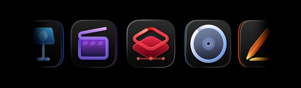 各種 Apple Creator Studio app 圖像，包括 Final Cut Pro、Pixelmator Pro、Logic Pro、Pages、Compressor、MainStage、Numbers、Motion、Freeform、Keynote
