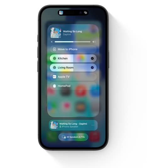 iPhone som visar AirPlay-gränssnittet för ljud i flera rum