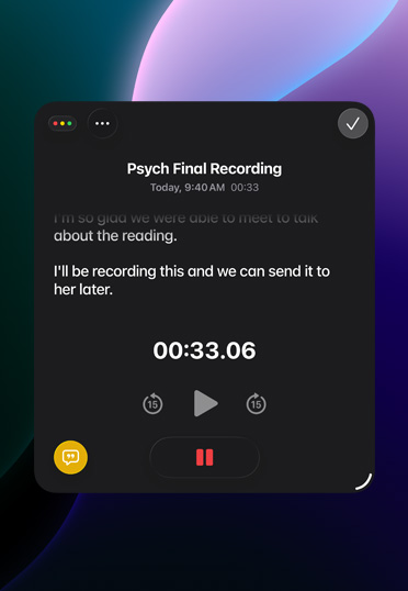 Écran affichant un enregistrement audio dans l’app Notes.