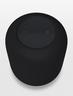 HomePod i midnatt, visad i AR på en iPhone-skärm.