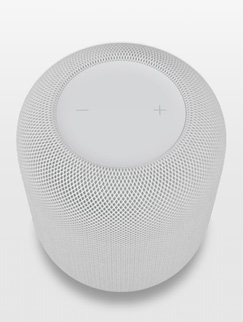 Vit HomePod på en iPhone-skärm i AR.