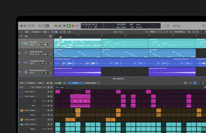 หน้าจอ MacBook Pro รุ่น 16 นิ้ว แสดงการใช้งาน Step Sequencer