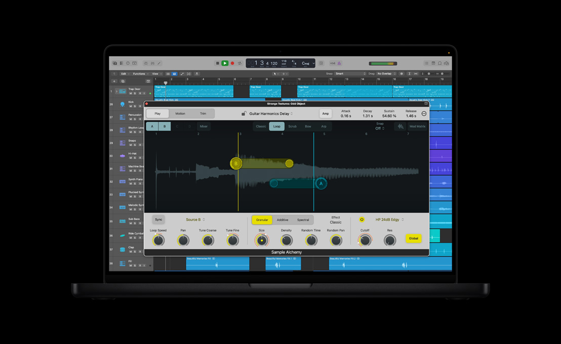 MacBook Pro รุ่น 16 นิ้ว, หน้าต่าง Sample Alchemy ใน Logic Pro, แสดงเสียงร้อง