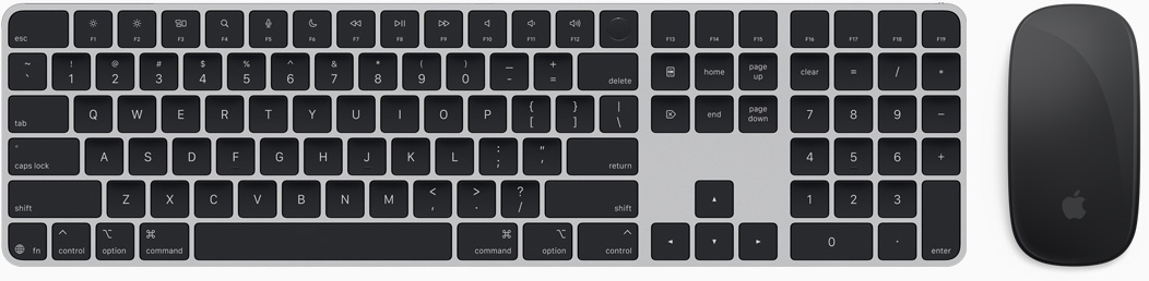 มุมมองด้านบนของ Magic Keyboard และ Magic Mouse