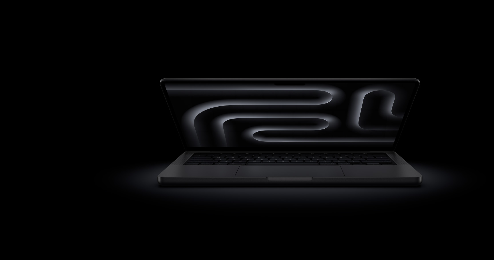 Auki oleva tähtimusta MacBook Pro edestä kuvattuna