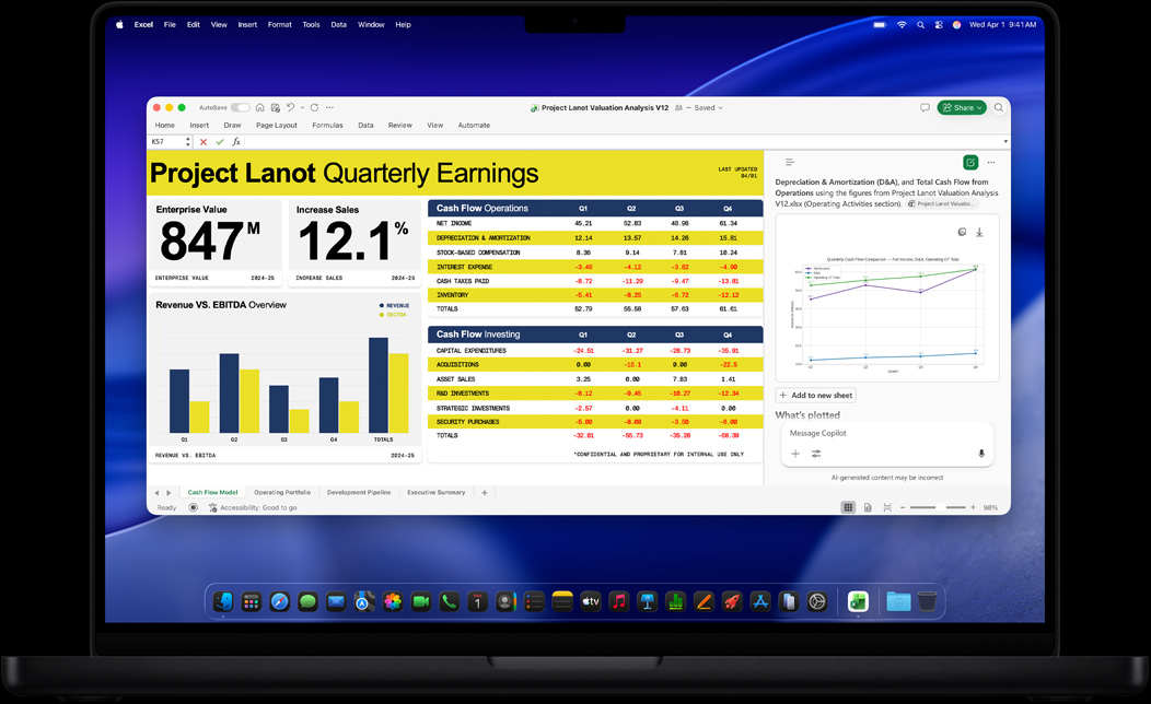Tela de um MacBook Pro com o Excel sendo usado para criar um relatório de lucros trimestral