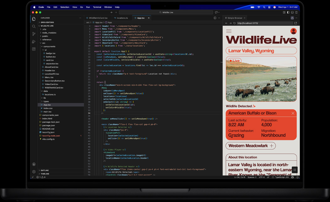 Pantalla de un MacBook Pro que muestra la programación de una app con Visual Studio Code