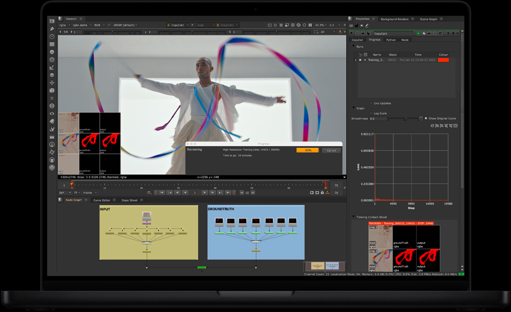 Pantalla de un MacBook Pro con NukeX que se usa para componer un vídeo