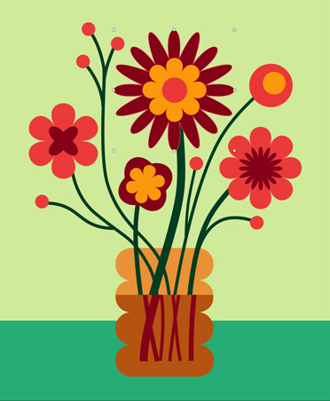 Ilustración colorida de unas flores, herramientas de dibujo de Pixelmator Pro