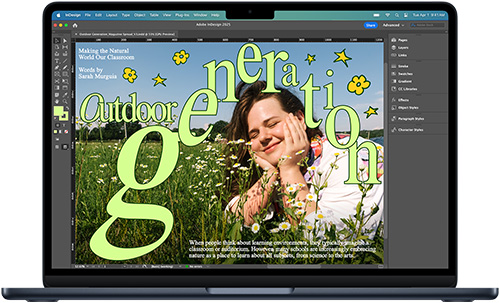 Ứng dụng Adobe InDesign hiển thị trên MacBook Air